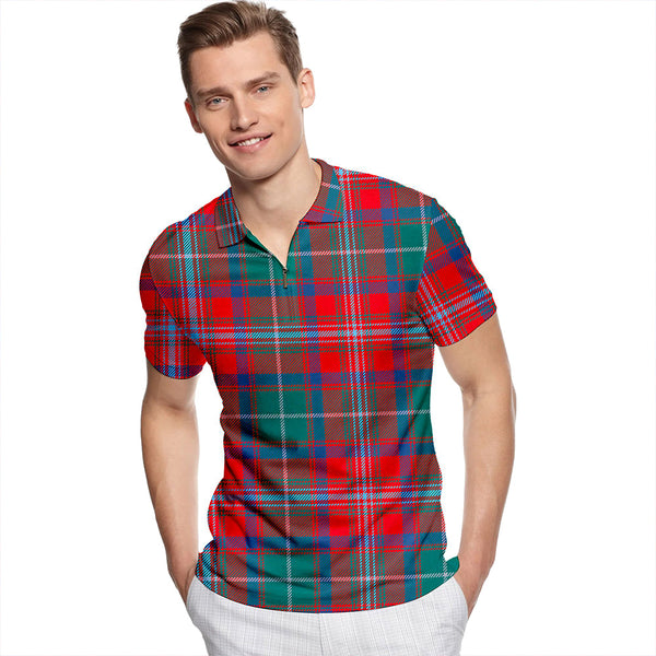Isle of Man Manx Heritage Modern Tartan Classic Lapel Zip Short Sleeve Polo