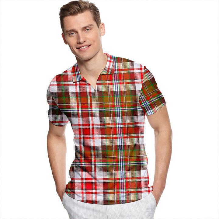 Jacobite Dress #2 Modern Tartan Classic Lapel Zip Short Sleeve Polo