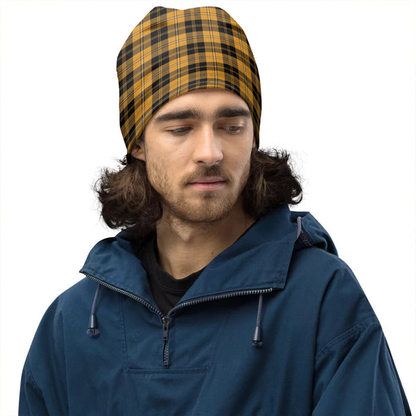 Johnstone Orange Black (Johnson Orange Black) Weathered Tartan Beanie