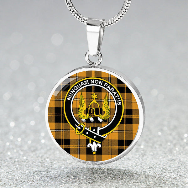 Johnstone Orange/Black (Johnson Orange/Black) Clan Badge Tartan Classic Circle Necklace