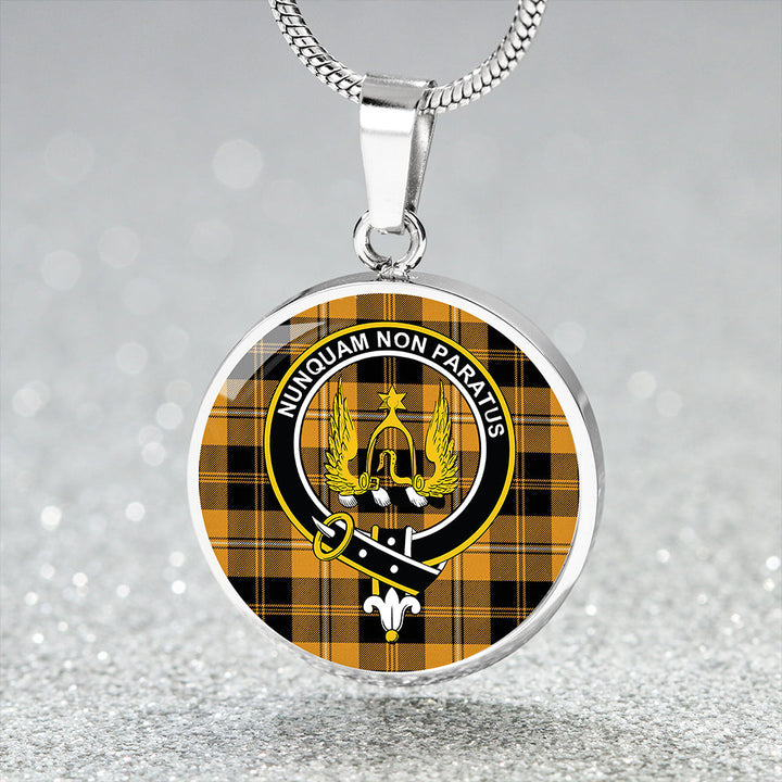 Johnstone Orange/Black (Johnson Orange/Black) Clan Badge Tartan Classic Circle Necklace