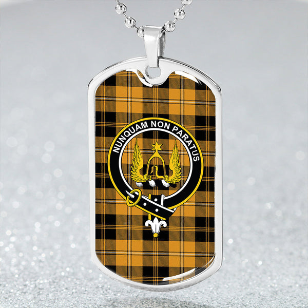 Johnstone Orange/Black (Johnson Orange/Black) Weathered Clan Badge Classic Tartan Dog Tag Necklace