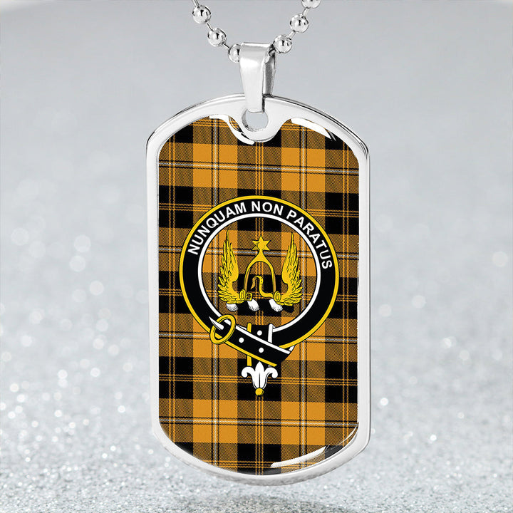 Johnstone Orange/Black (Johnson Orange/Black) Weathered Clan Badge Classic Tartan Dog Tag Necklace