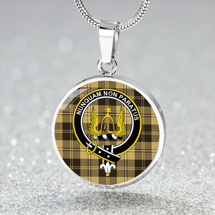 Johnstone Orange/Black (Johnson Orange/Black) Weathered Clan Badge Tartan Classic Circle Necklace