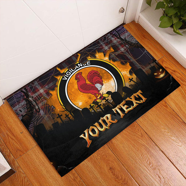 Laing of Archiestown (Lang of Archiestown) Weathered Clan Badge Tartan Personalize Doormat Happy Halloween Style