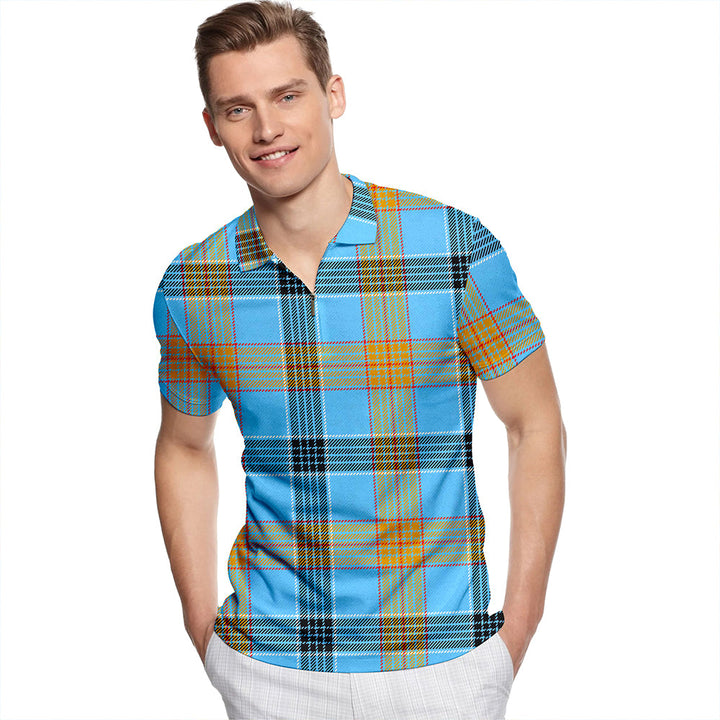 Laing (Lang) Ancient Tartan Classic Lapel Zip Short Sleeve Polo