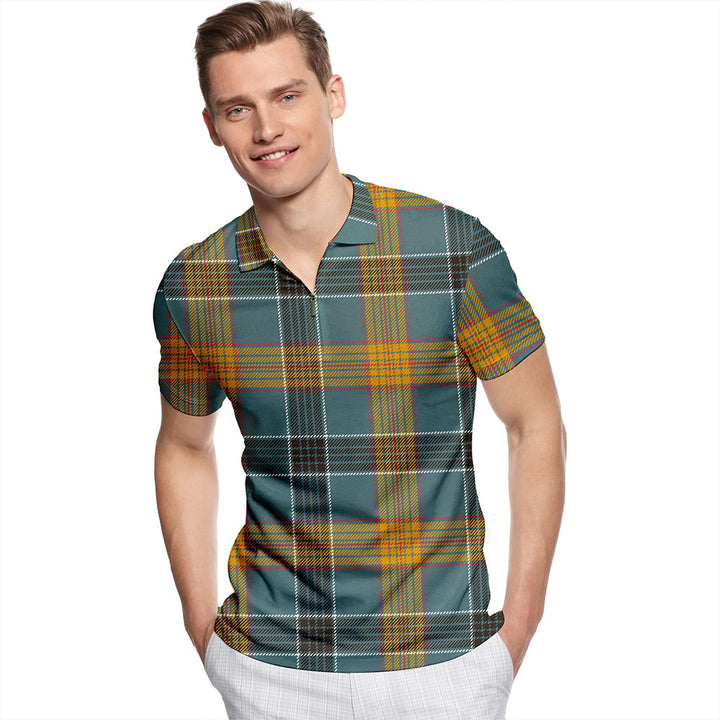 Laing (Lang) Weathered Tartan Classic Lapel Zip Short Sleeve Polo