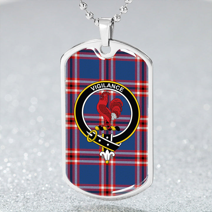 Laing of Archiestown (Lang of Archiestown) Modern Clan Badge Classic Tartan Dog Tag Necklace
