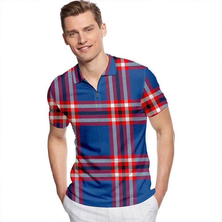 Laing of Archiestown (Lang of Archiestown) Modern Tartan Classic Lapel Zip Short Sleeve Polo