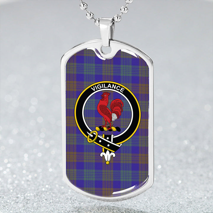 Lang (Laing) Weathered Clan Badge Classic Tartan Dog Tag Necklace