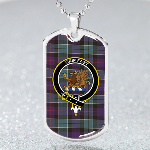 Leslie Hunting (Leslie Green) Weathered Clan Badge Classic Tartan Dog Tag Necklace
