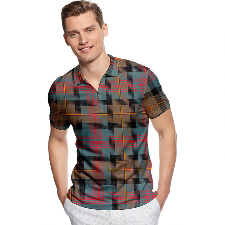 Logan Weathered Tartan Classic Lapel Zip Short Sleeve Polo