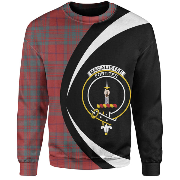 MacAlister of Glenbarr Weathered Clan Badge Tartan Sweatshirt Circle Style Personalized