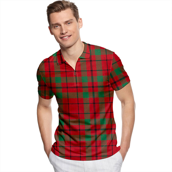MacAn Hose Modern Tartan Classic Lapel Zip Short Sleeve Polo