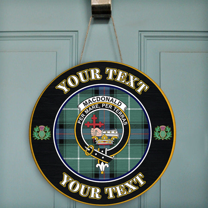 MacDonald of the Isles Hunting Ancient Tartan Crest Round Wooden Sign Thistle Memory Style