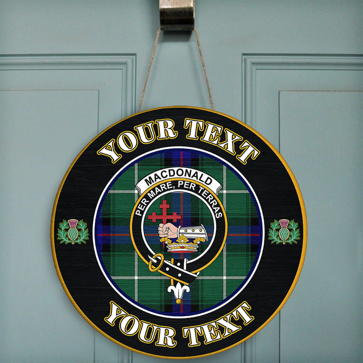 MacDonald of the Isles Hunting Modern Tartan Crest Round Wooden Sign Thistle Memory Style