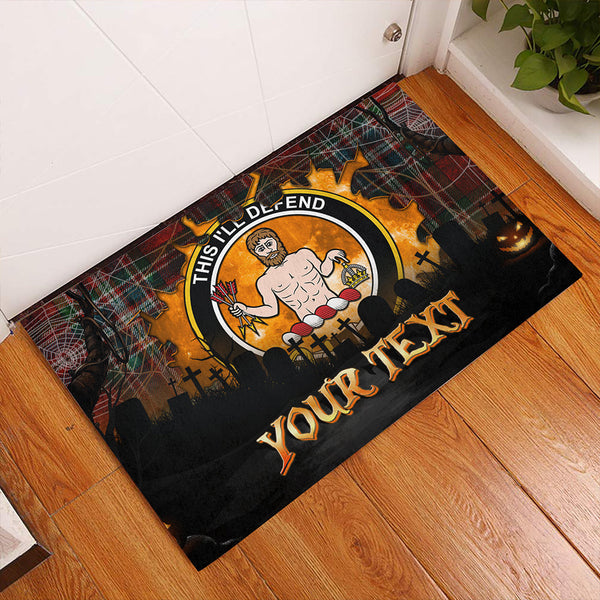 MacFarlane Red Ancient Clan Badge Tartan Personalize Doormat Happy Halloween Style