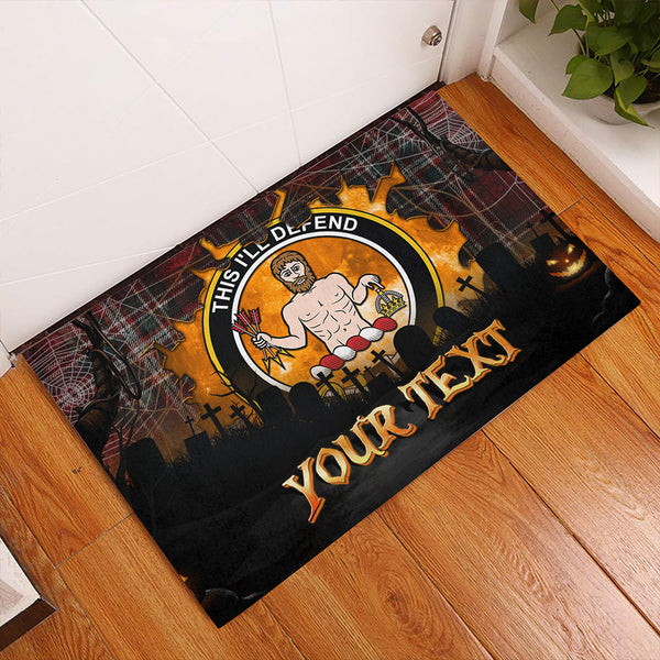MacFarlane Red Weathered Clan Badge Tartan Personalize Doormat Happy Halloween Style