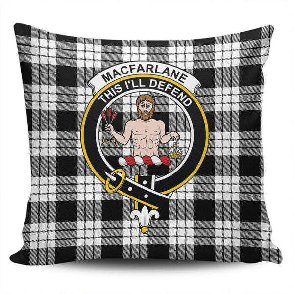 MacFarlane Black & White Ancient Tartan Classic Crest Pillow Cover