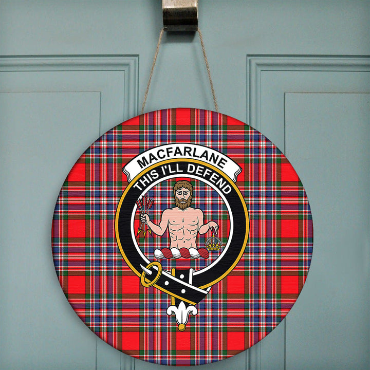 MacFarlane Modern Tartan Classic Crest Round Wooden Sign