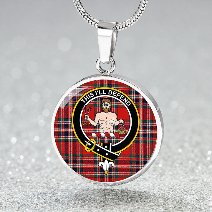 MacFarlane Red Modern Clan Badge Tartan Classic Circle Necklace
