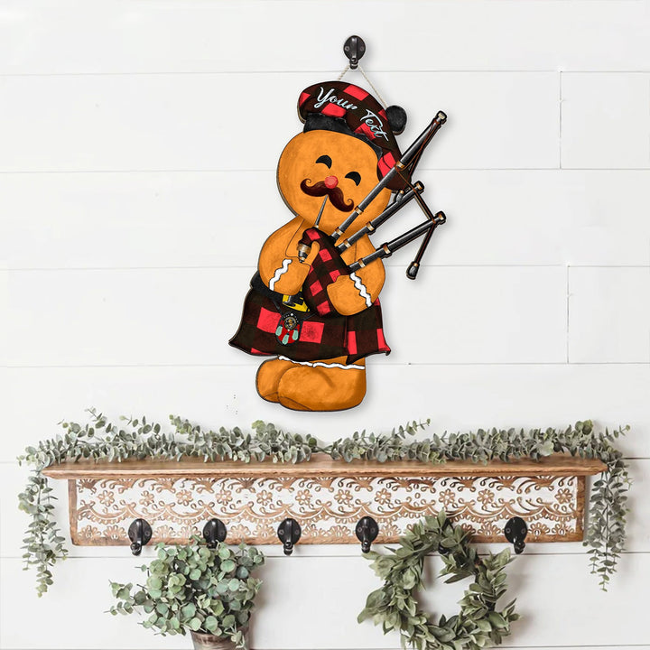 MacGregor Rob Roy (Gregor Red & Black) Weathered Crest Tartan Wooden Sign Gingerbread Bagpipe Personalized