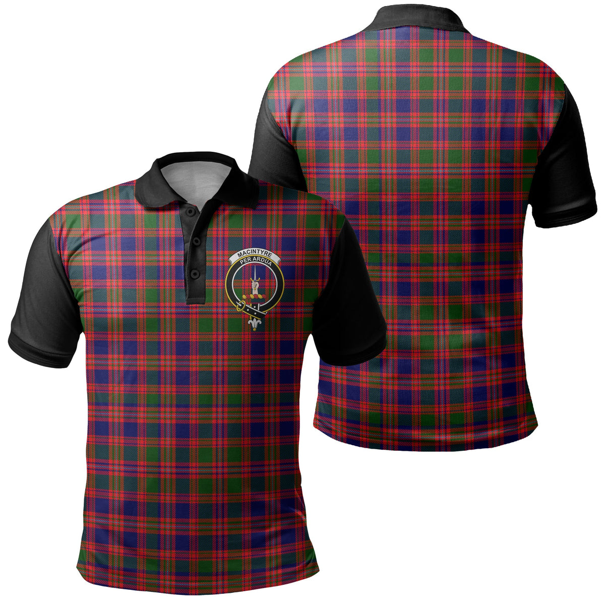 MacIntyre Modern Tartan Crest Polo Shirt Black Neck 1 Style ...