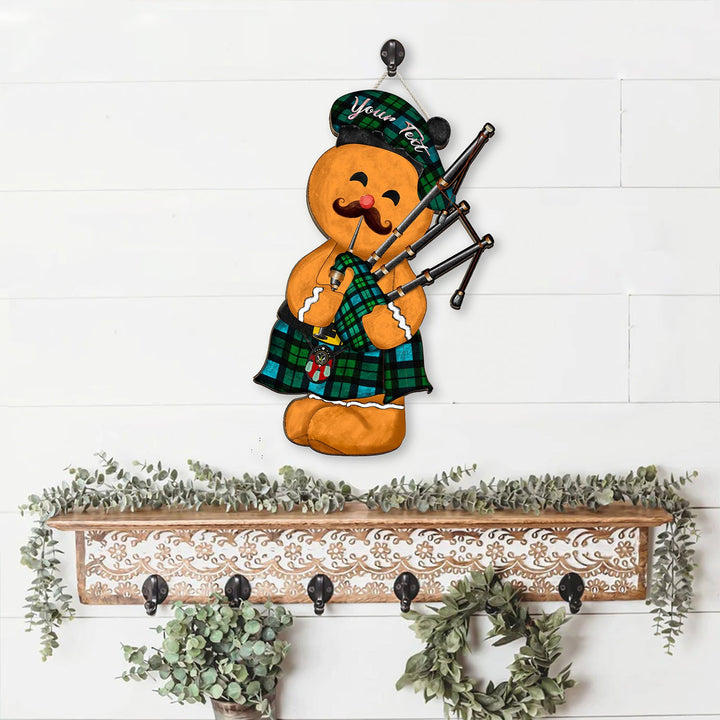 MacKirdy Ancient Crest Tartan Wooden Sign Gingerbread Bagpipe Personalized