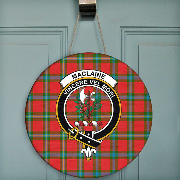 MacLaine of Loch Buie Hunting Ancient Tartan Classic Crest Round Wooden Sign