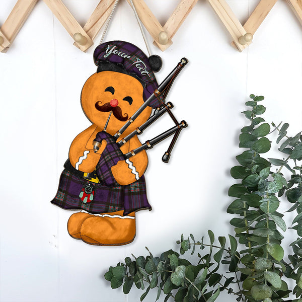 MacLaren of Broich Weathered Crest Tartan Wooden Sign Gingerbread Bagpipe Personalized