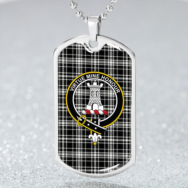 MacLean Black & White Ancient Clan Badge Classic Tartan Dog Tag Necklace