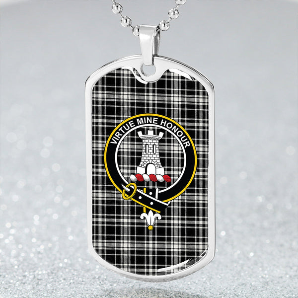 MacLean Black & White Modern Clan Badge Classic Tartan Dog Tag Necklace