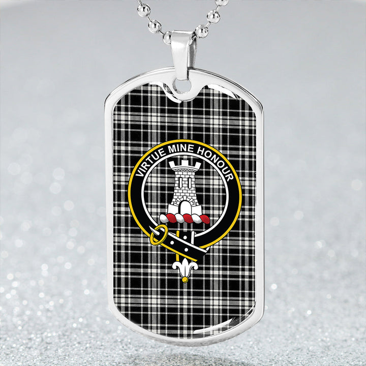 MacLean Black & White Modern Clan Badge Classic Tartan Dog Tag Necklace