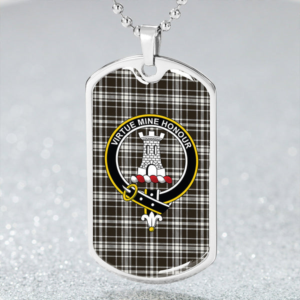 MacLean Black & White Weathered Clan Badge Classic Tartan Dog Tag Necklace