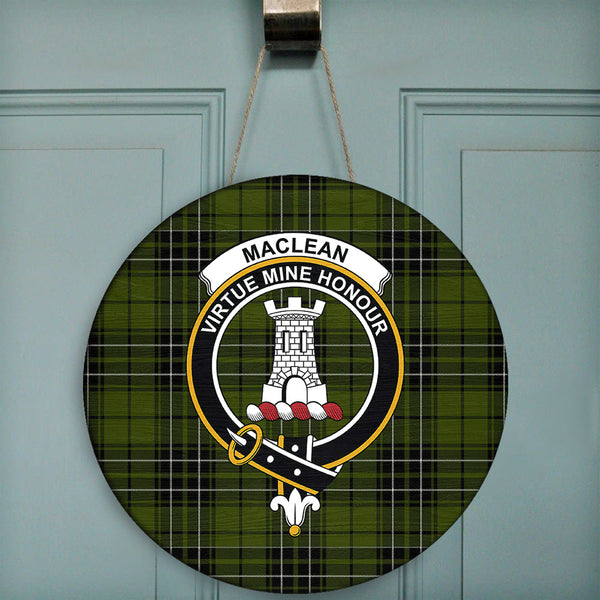 MacLean Hunting Ancient Tartan Classic Crest Round Wooden Sign