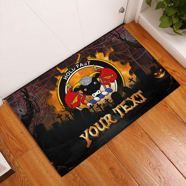 MacLeod Red Weathered Clan Badge Tartan Personalize Doormat Happy Halloween Style