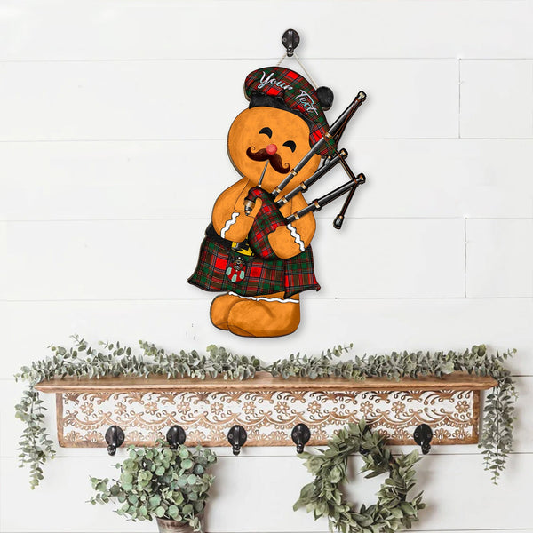 MacLeod of Gesto Modern Crest Tartan Wooden Sign Gingerbread Bagpipe Personalized