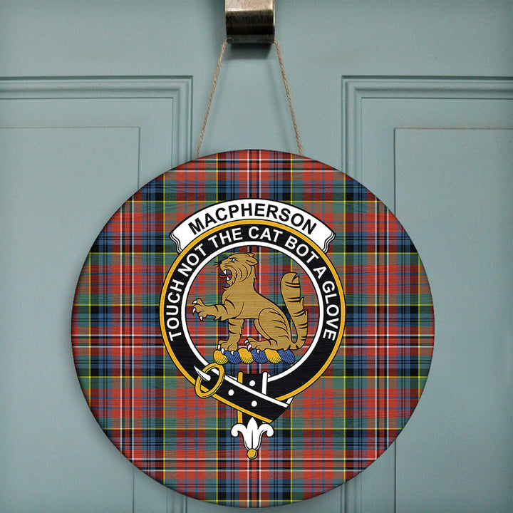 MacPherson Ancient Tartan Classic Crest Round Wooden Sign