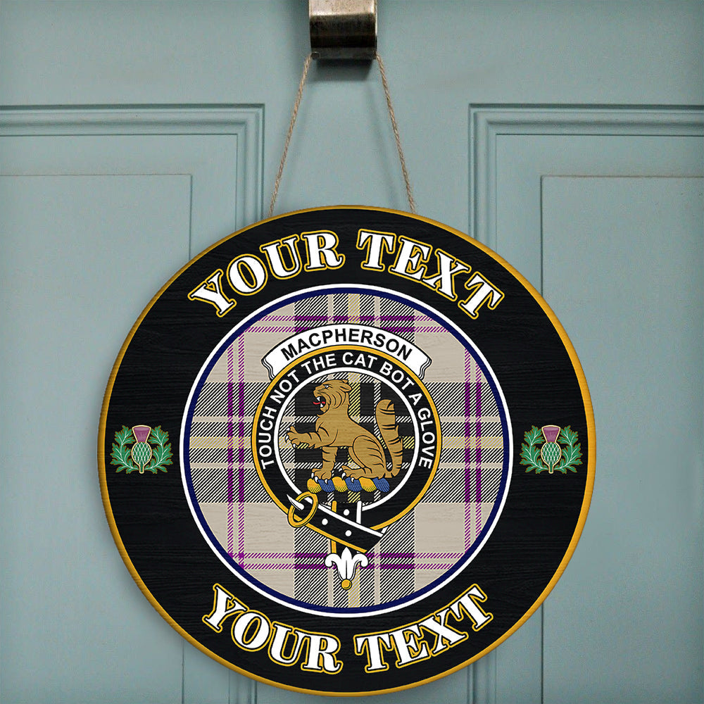MacPherson Dress Ancient Tartan Crest Round Wooden Sign Thistle Memory ...