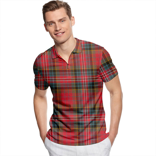 MacPherson Weathered Tartan Classic Lapel Zip Short Sleeve Polo