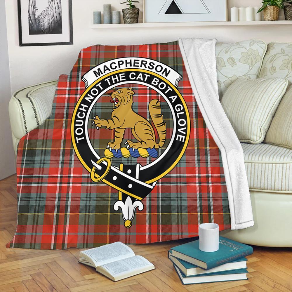 MacPherson Weathered Tartan Crest Premium Blanket
