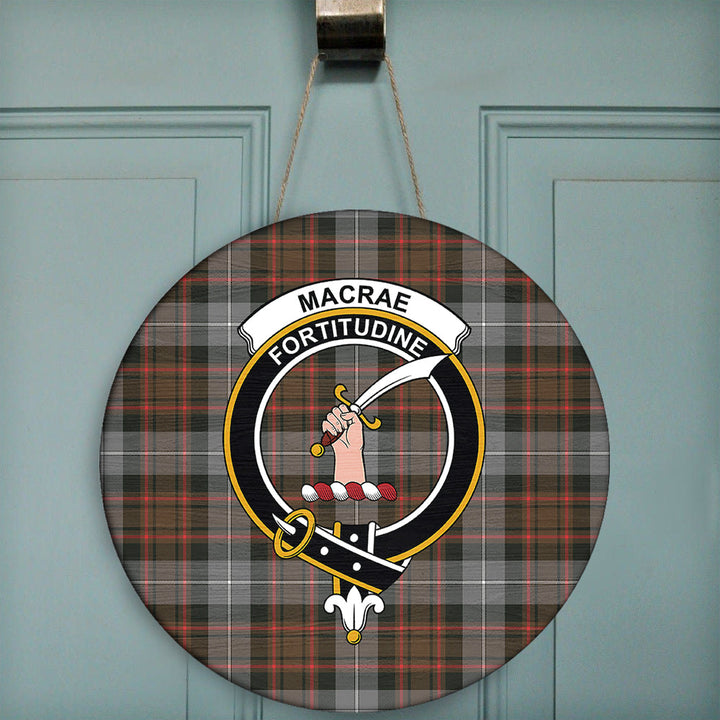 MacRae Hunting Weathered Tartan Classic Crest Round Wooden Sign