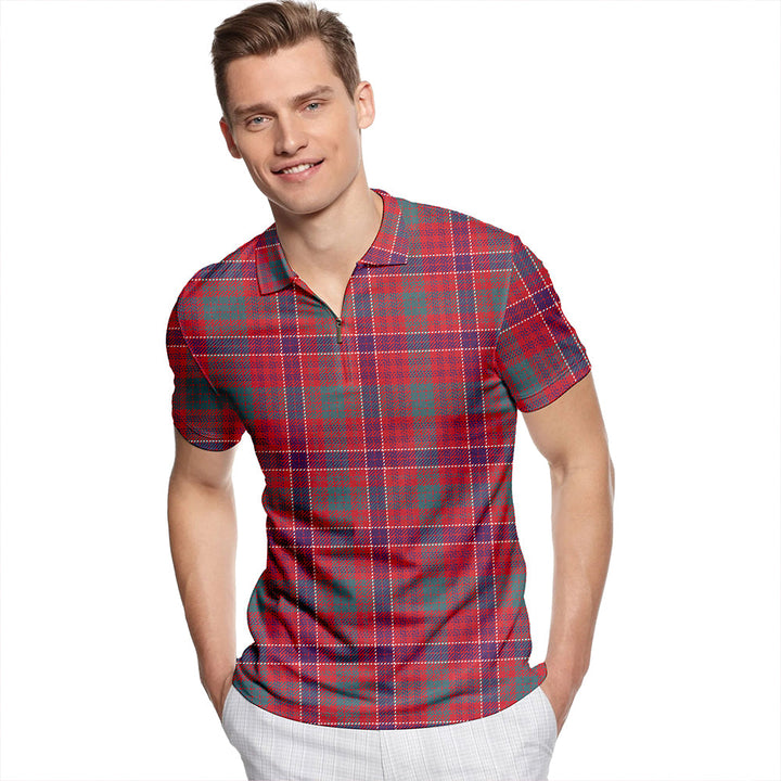MacRae Weathered Tartan Classic Lapel Zip Short Sleeve Polo