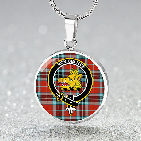 MacTavish (MacThomas Red) Ancient Clan Badge Tartan Classic Circle Necklace