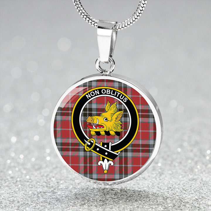 MacTavish (MacThomas Red) Weathered Clan Badge Tartan Classic Circle Necklace