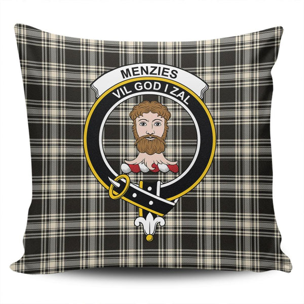 Menzies Black & White Ancient Tartan Classic Crest Pillow Cover