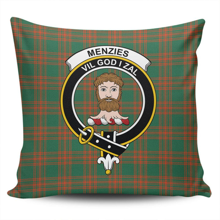 Menzies Green Ancient Tartan Classic Crest Pillow Cover
