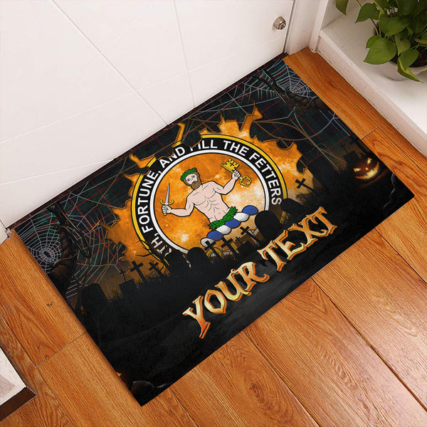 Murray of Atholl variation (Murray of Atholl; variation) Modern Clan Badge Tartan Personalize Doormat Happy Halloween Style