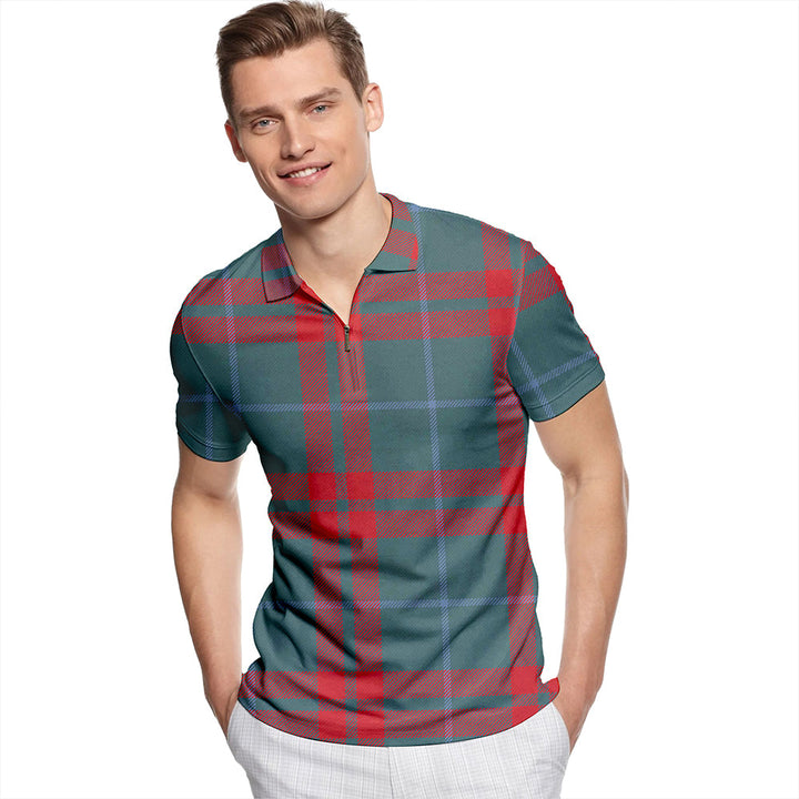 O'Neill Red (Neill Red) Weathered Tartan Classic Lapel Zip Short Sleeve Polo
