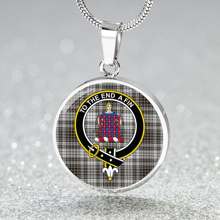 Ogilvie Black & White Weathered Clan Badge Tartan Classic Circle Necklace